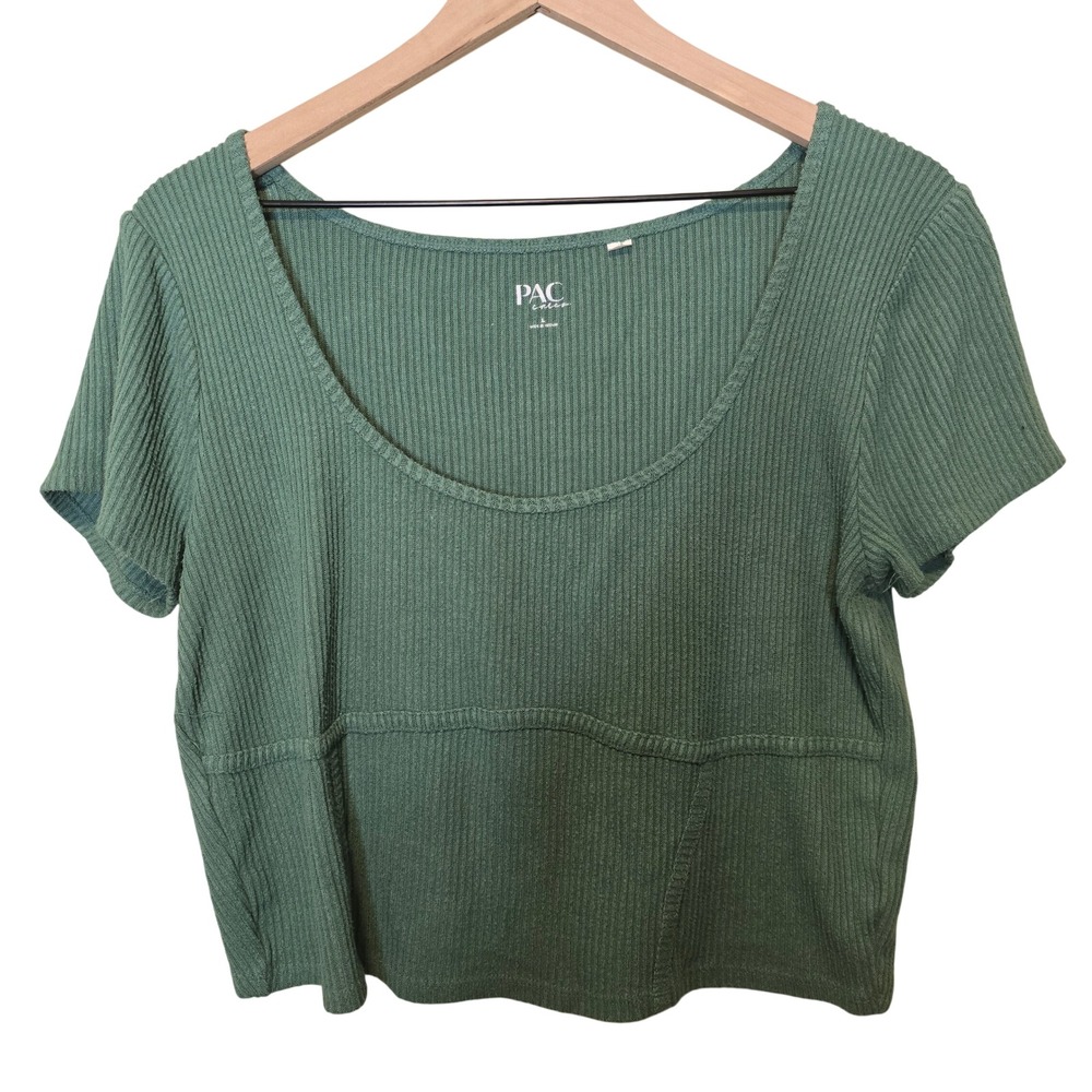 Pacsun Pac Cares Crop Top Women L Green Rayon Ribbed Scoop Neck Boho Indie Short
